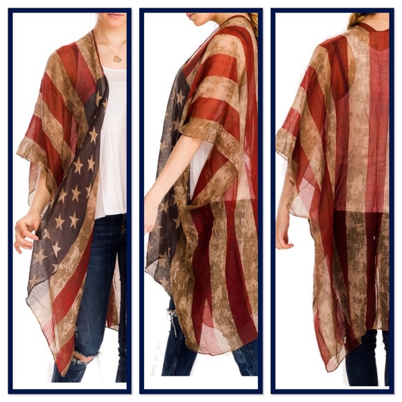 4th of July Stars & Stripes Sleeveless Flag Pancho Coverup - Picture 11 of 11